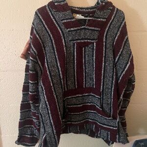 Striped Burgundy and Gray Women's Hoodie